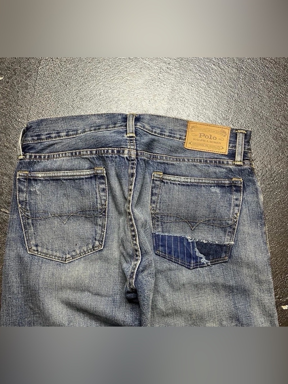 Polo Ralph Lauren Men’s 33x32 Varick Slim Straight Distressed Patchwork Jeans - Picture 2 of 5
